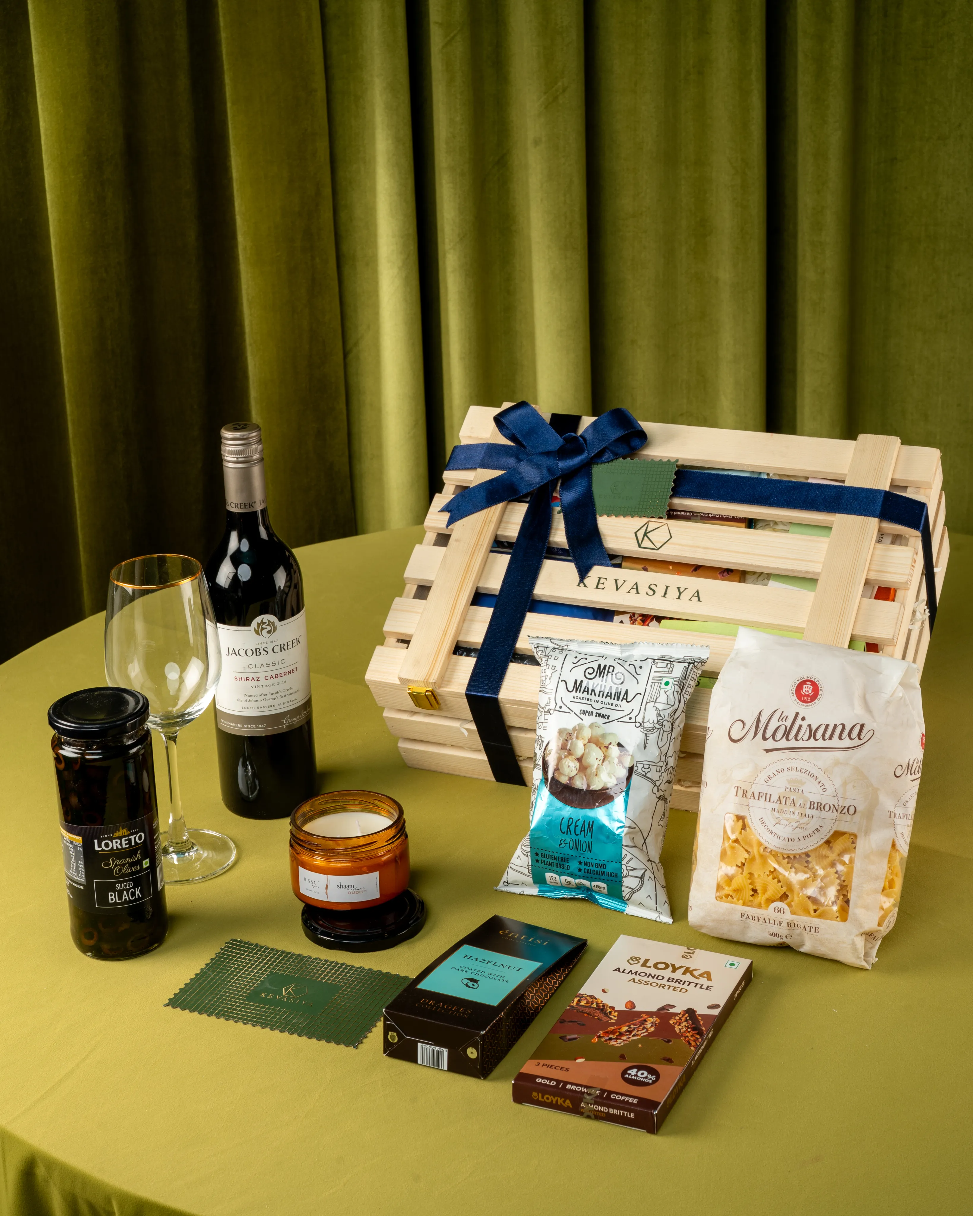 Corporate Diwali gift box with wine and gourmet items